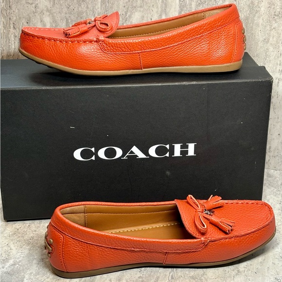 Coach Greenwich Red Orange Driving Moccasins Loafers Slip Ons 6.5B NEW - Picture 2 of 10